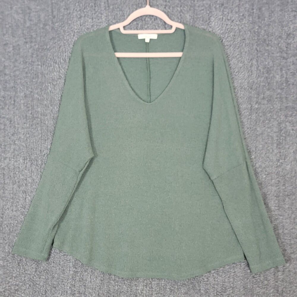 Wasabi + Mint Sweater Womens L Green Oversized V-Neck Dolman Sleeve Tunic Top